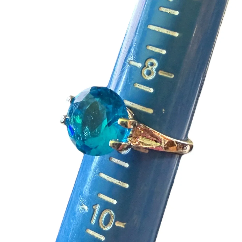Blue Unique Solitaire Stone Silver Ring Size 9